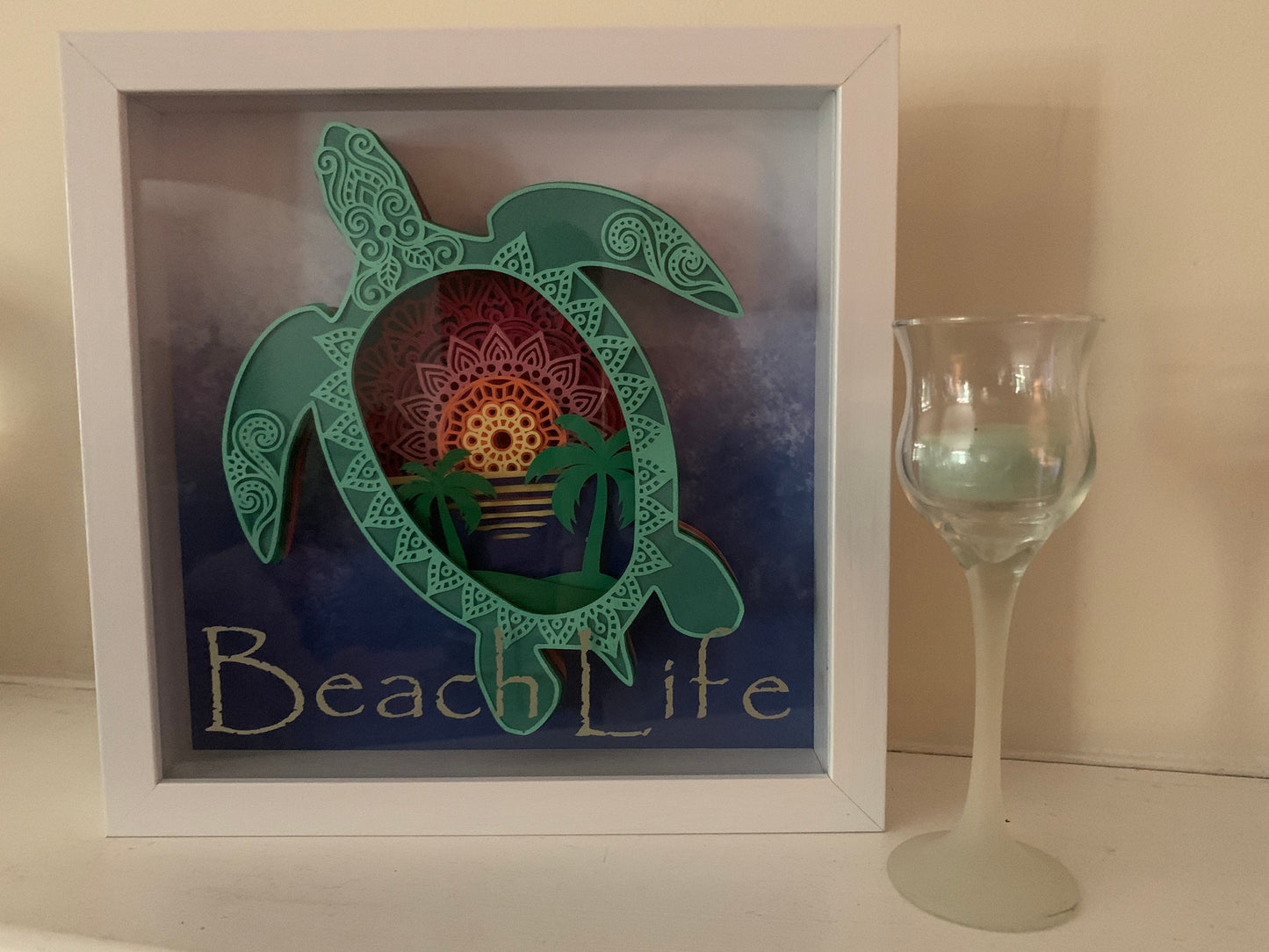Sea Turtle Shadow Box: Beach Life Decor (9" x 9")
