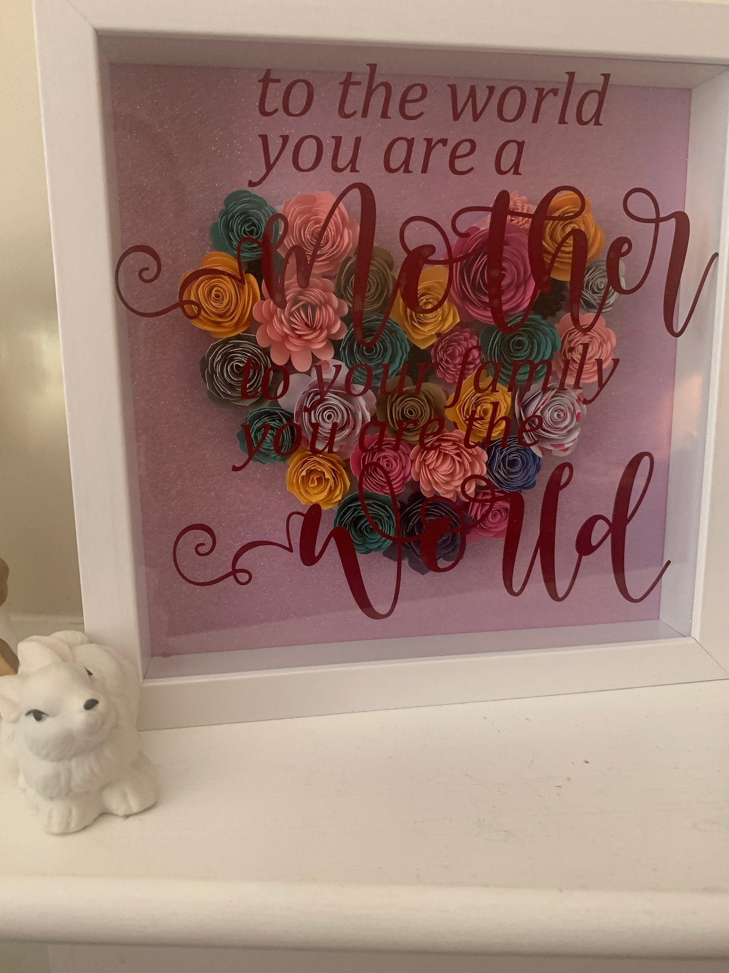 To the World you are a Mother...your Family the World!β Great Gift for Mom, Shadow box Frame, Grandma Gift, Paper Flowers, unique Shadowbox!
