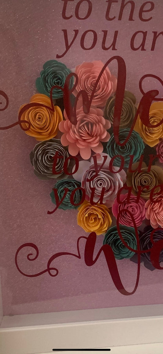 To the World you are a Mother...your Family the World!” Great Gift for Mom, Shadow box Frame, Grandma Gift, Paper Flowers, unique Shadowbox!