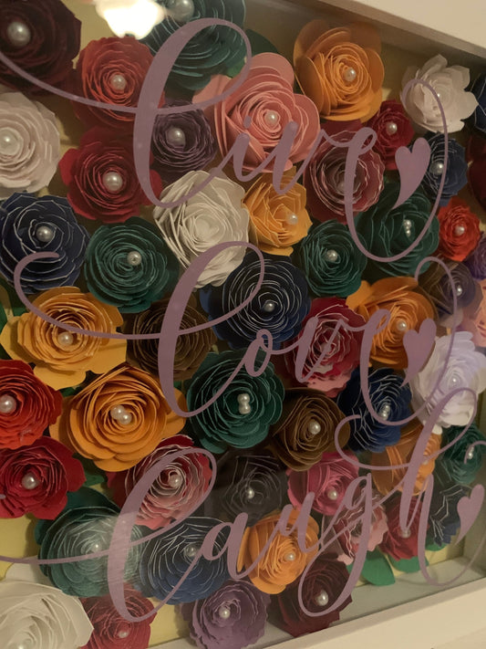 Live, Love, Laugh Paper Flower Shadow Box: Pearl Accents, 8x8 Frame