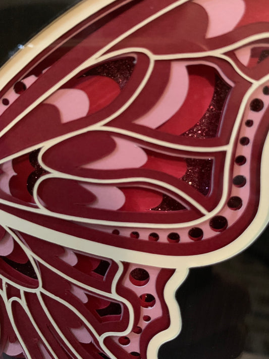 Layered Pink Butterfly Shadow Box: Transformation Decor (8" x 8")