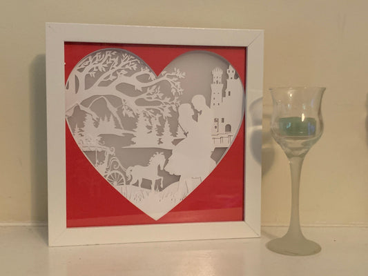 Romantic Couple Shadow Box: Princess and Prince in Love, LED Lit Frame