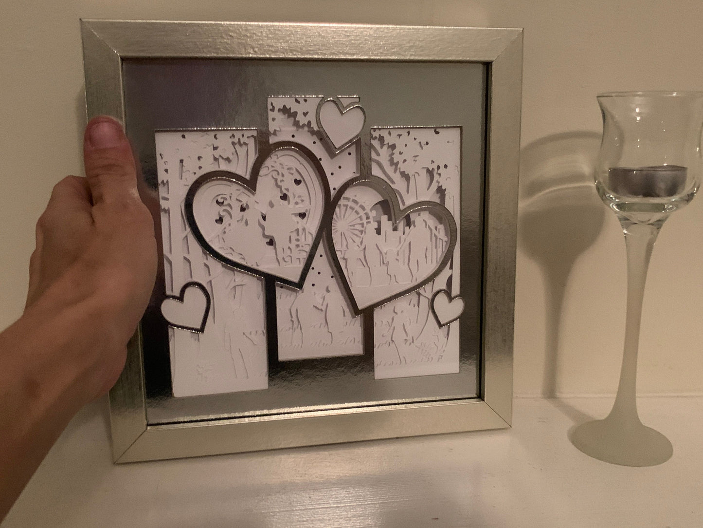 Silver Anniversary gift for husband, couple, wife. Shadow Box Frame for Couples anniversary present
