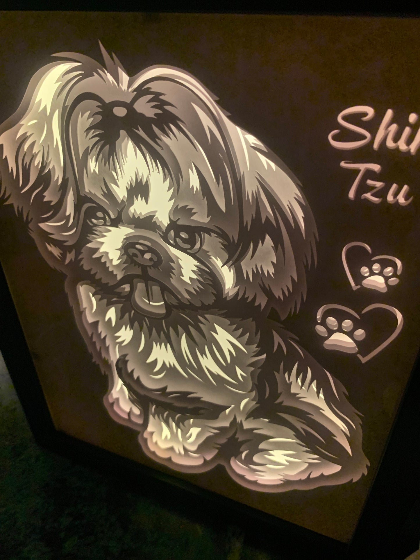 Shih Tzu Lightbox: Paw Print Shadow Box, Dog Memorial Gift