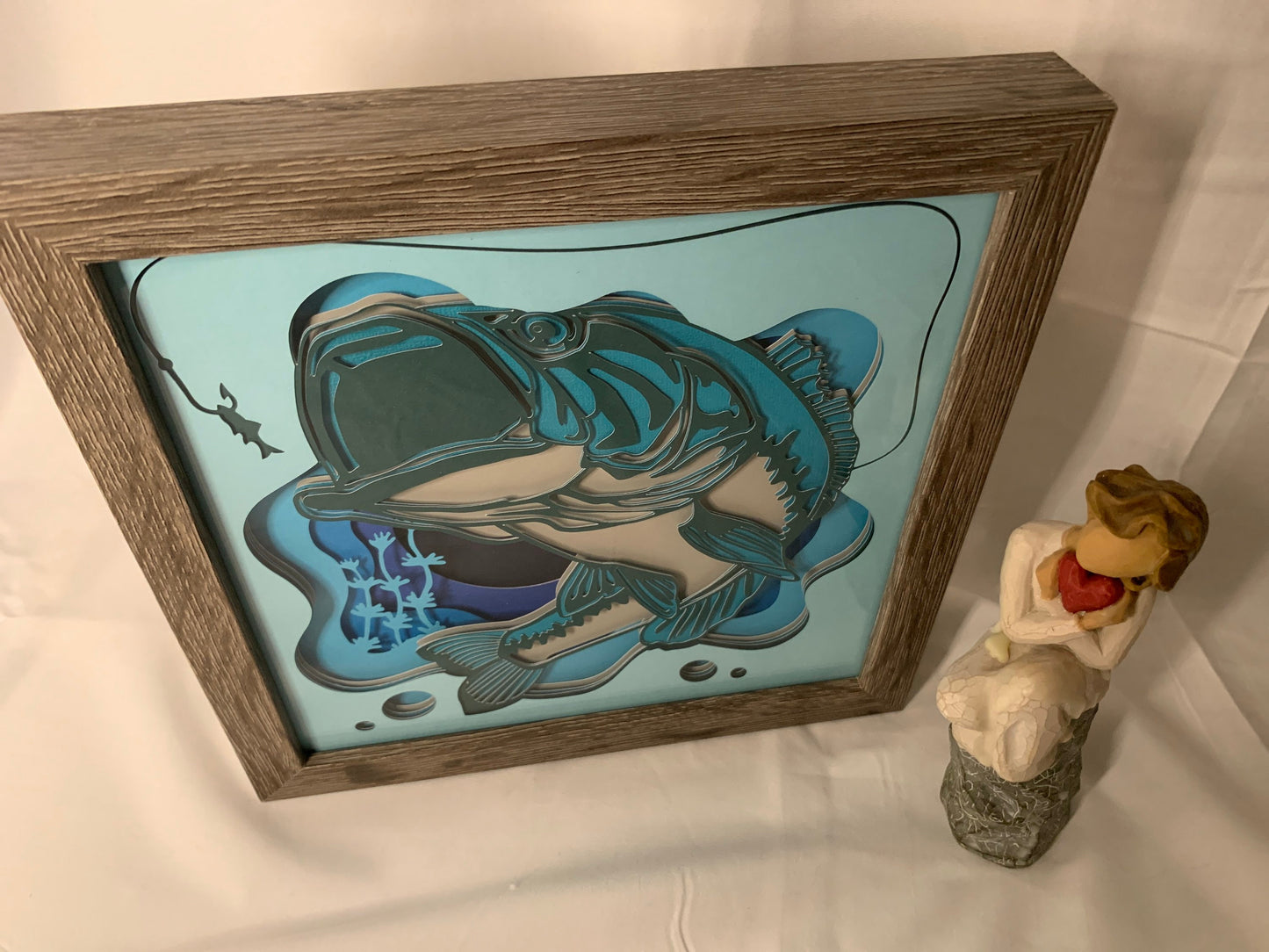 Big Mouth Bass Shadow Box: Layered Fisherman Art (8"x8")