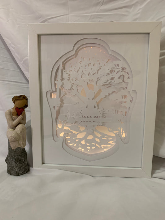 Buddha Lighted Shadow Box: Handmade LED Wall Art