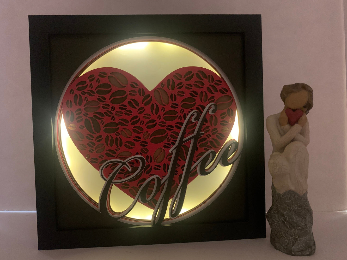Lighted Coffee Sign: Handmade Shadow Box Decor