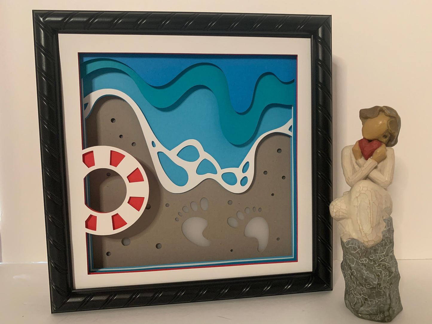 Beach Footprints LED Shadow Box: Coastal Home Decor (8” X 8”)