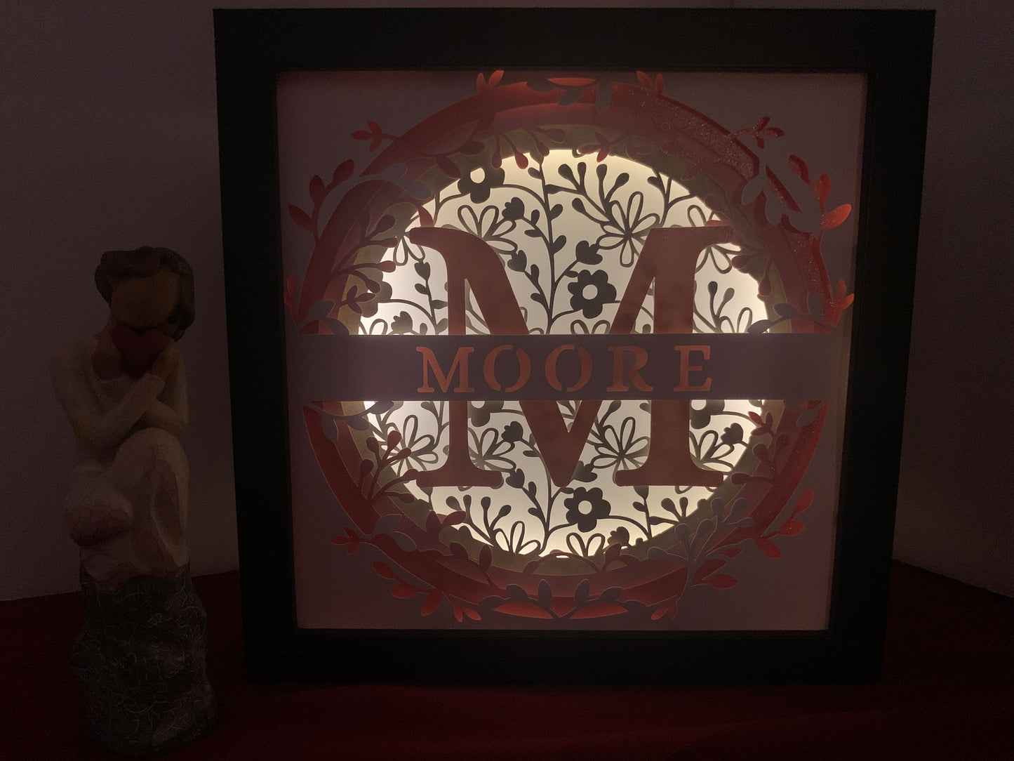 Custom LED Shadow Box: Personalized Family Name Monogram Light