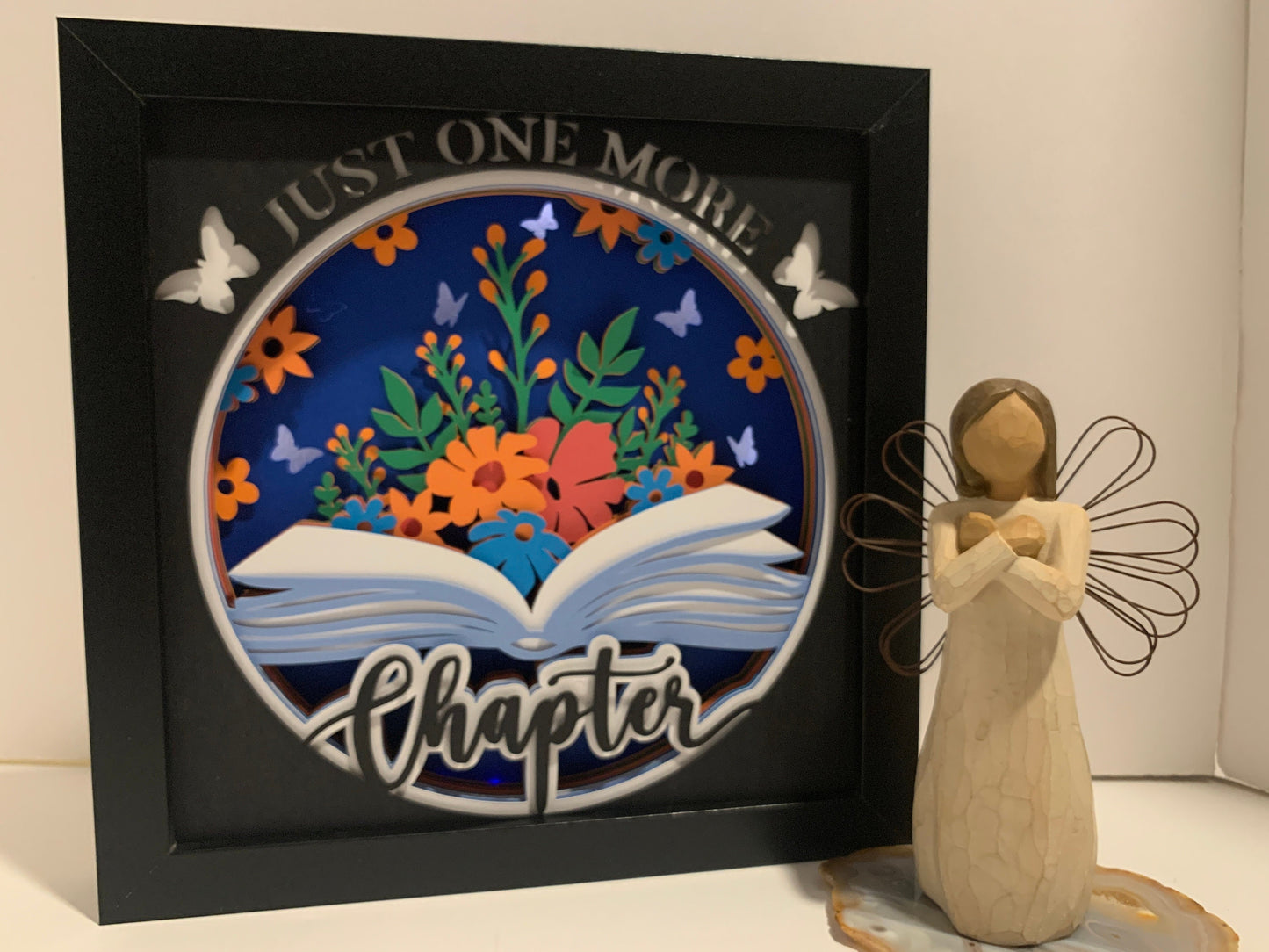 Just One More Chapter, book and flowers decor, Lightbox lighted shadow box, light lamp, home wall decor, great for book lovers!