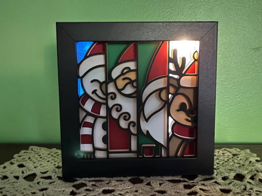 Christmas Shadow Box LED Lamp: Santa, Gnome, Rudolf, Frosty Collage