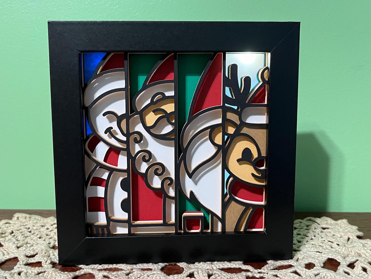Christmas Shadow Box LED Lamp: Santa, Gnome, Rudolf, Frosty Collage