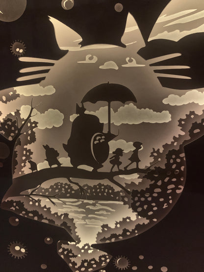 Totoro, Anime, Studio Ghibli, Decorative Shadow Box Shadowbox Frame, LED lamp, wall art, sign. Gift for Anime Fan, Game Room decor