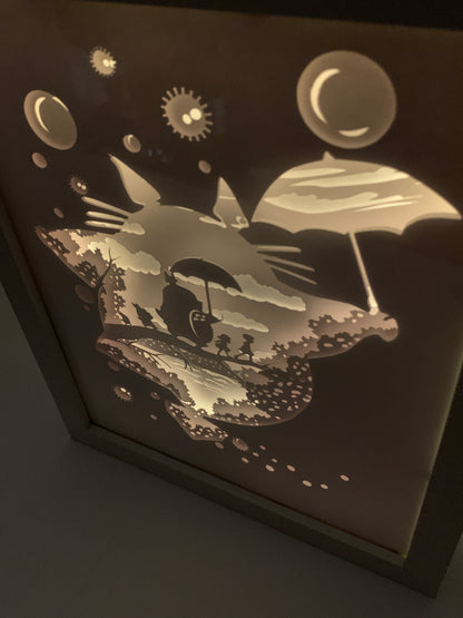 Totoro, Anime, Studio Ghibli, Decorative Shadow Box Shadowbox Frame, LED lamp, wall art, sign. Gift for Anime Fan, Game Room decor