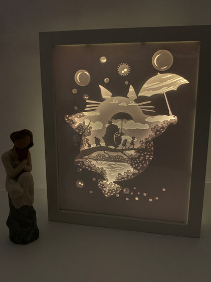 Totoro, Anime, Studio Ghibli, Decorative Shadow Box Shadowbox Frame, LED lamp, wall art, sign. Gift for Anime Fan, Game Room decor