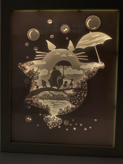 Totoro, Anime, Studio Ghibli, Decorative Shadow Box Shadowbox Frame, LED lamp, wall art, sign. Gift for Anime Fan, Game Room decor