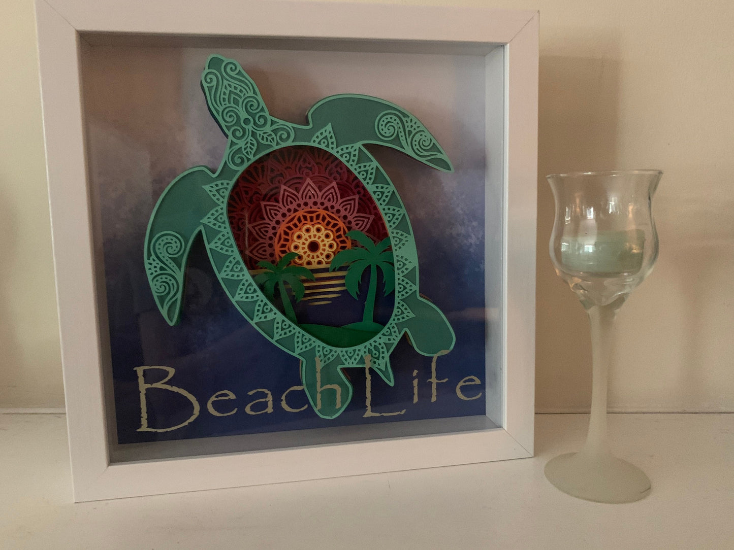 Sea Turtle Shadow Box: Beach Life Decor (9" x 9")