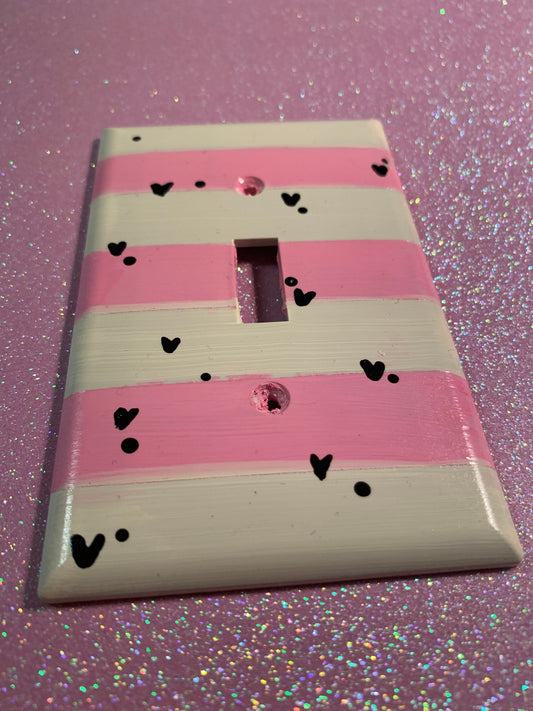 Hand-Painted Paw Print Light Switch Cover: Pink Stripes