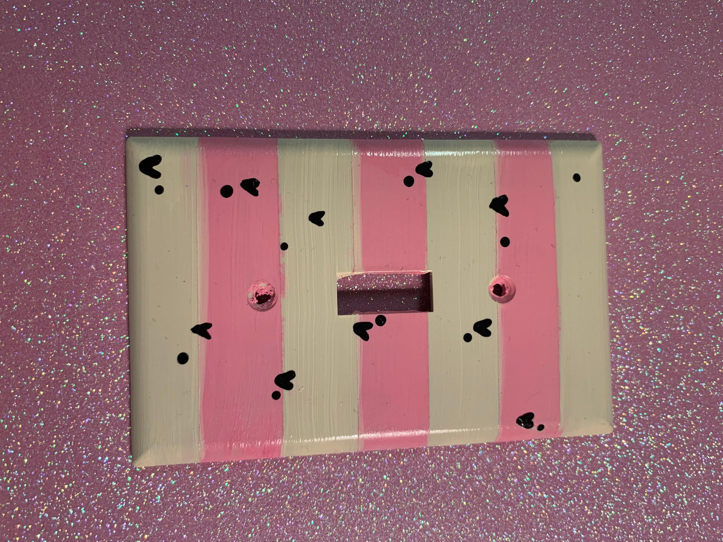 Hand-Painted Paw Print Light Switch Cover: Pink Stripes