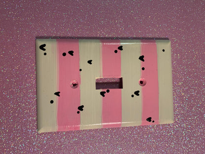 Hand-Painted Paw Print Light Switch Cover: Pink Stripes