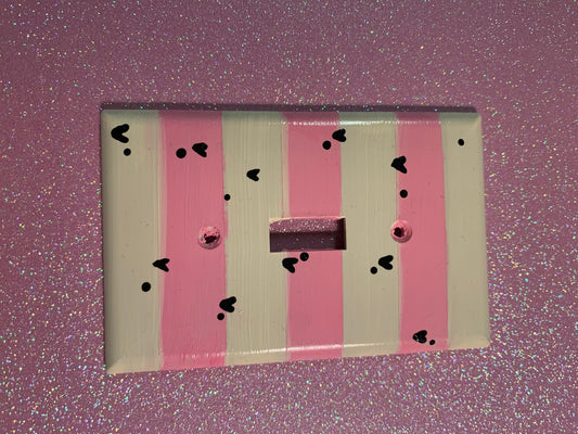 Hand-Painted Paw Print Light Switch Cover: Pink Stripes