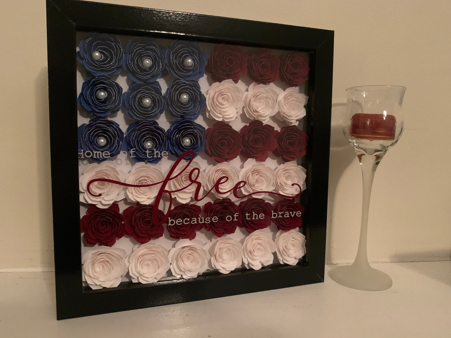 American Flag Flower Shadow Box: Patriotic Military Gift