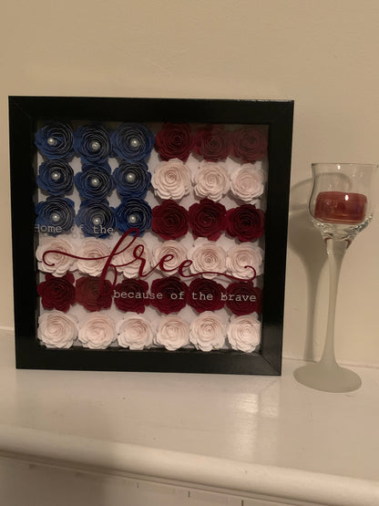 American Flag Flower Shadow Box: Patriotic Military Gift