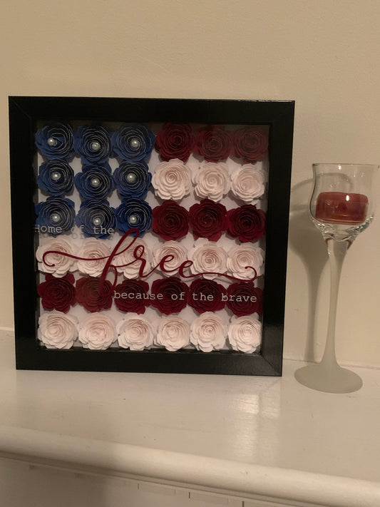 American Flag Flower Shadow Box: Patriotic Military Gift