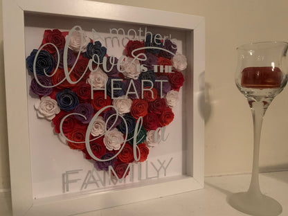 Paper Flower Heart Shadow Box: Mother's Love Family Gift