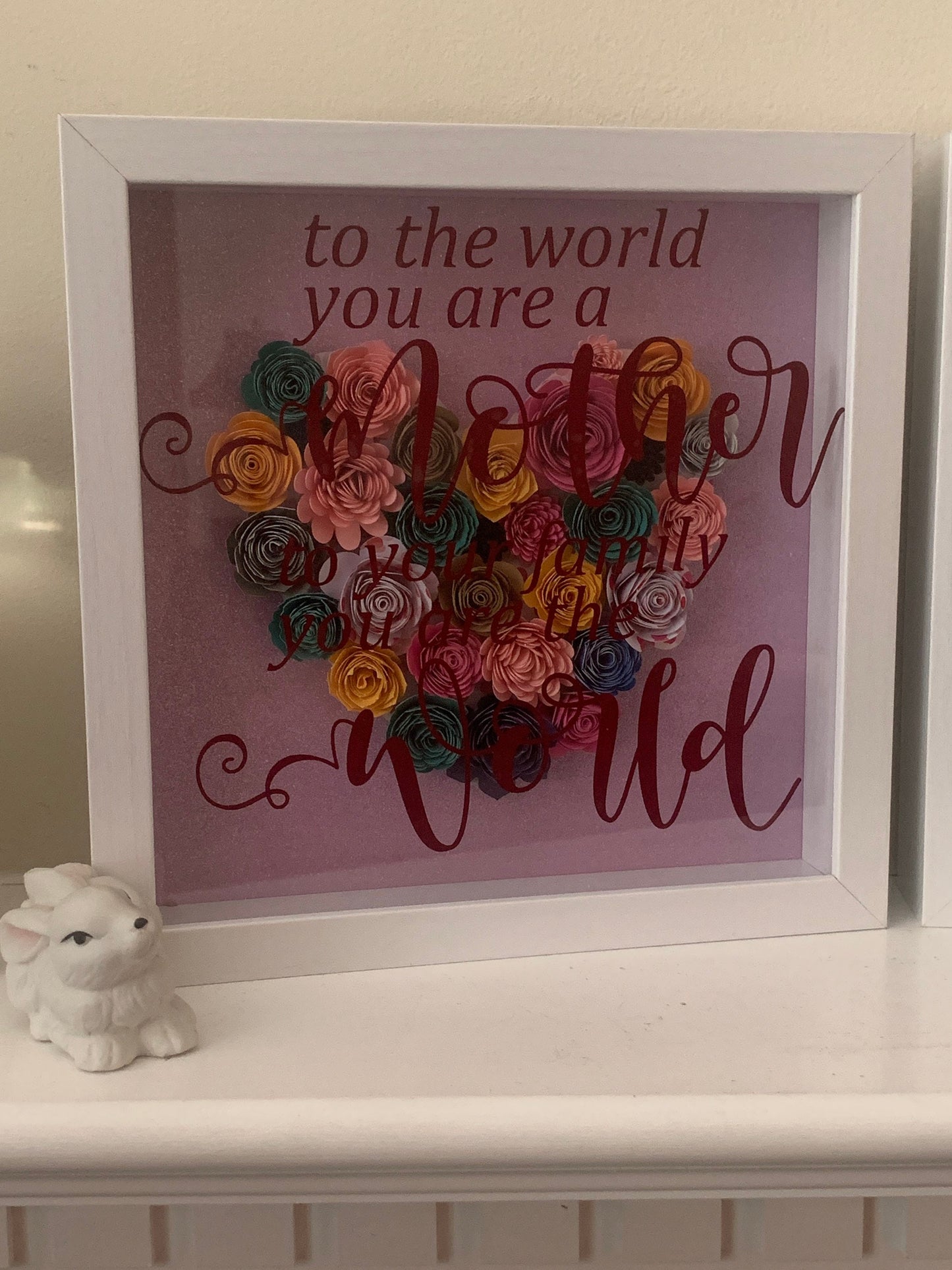 To the World you are a Mother...your Family the World!” Great Gift for Mom, Shadow box Frame, Grandma Gift, Paper Flowers, unique Shadowbox!