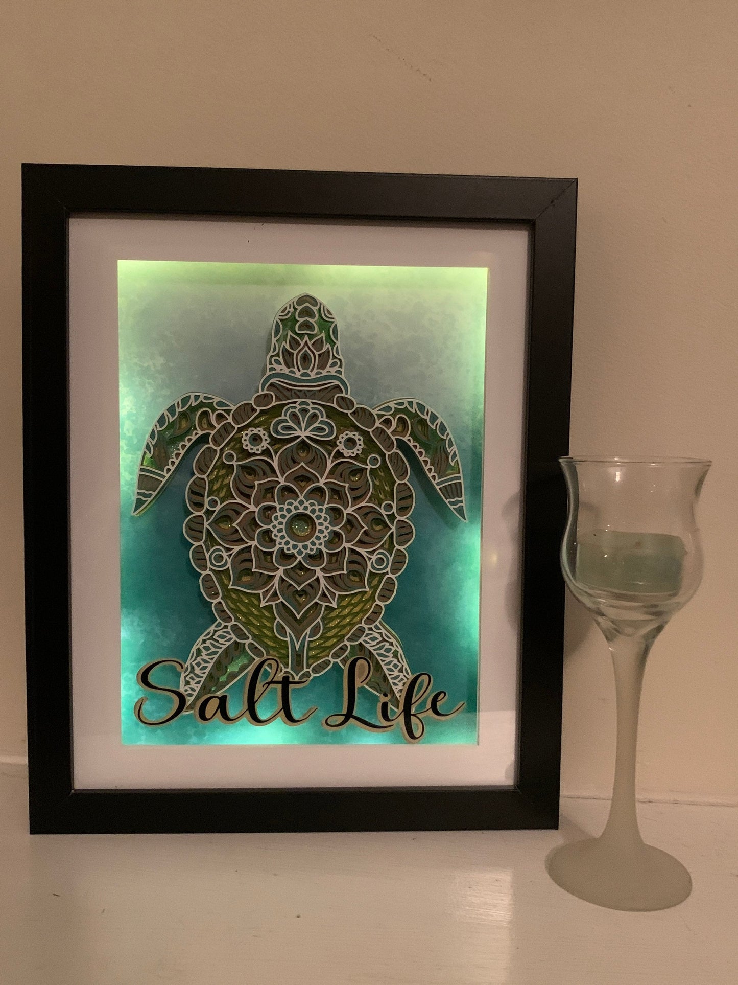 Sea Turtle Shadow Box: Beach Life Decor with LED Lights