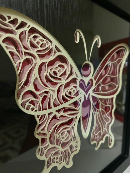 Layered Pink Butterfly Shadow Box: Transformation Decor (8" x 8")
