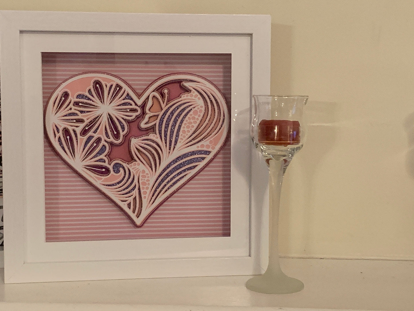 Heart Butterfly Lighted Shadow Box: 9" Night Light