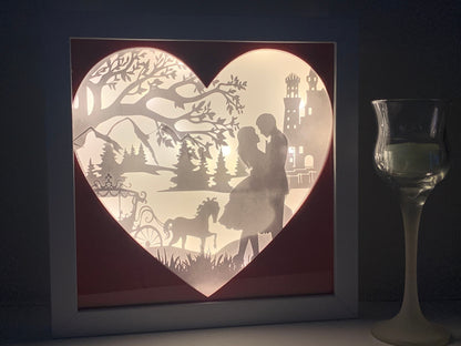 Romantic Couple Shadow Box: Princess and Prince in Love, LED Lit Frame