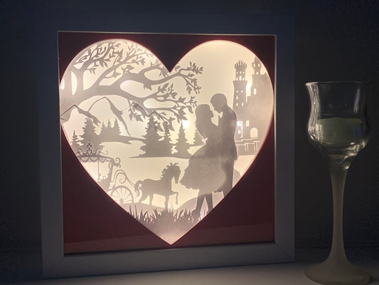 Romantic Couple Shadow Box: Princess and Prince in Love, LED Lit Frame