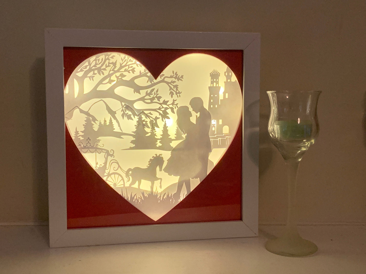 Romantic Couple Shadow Box: Princess and Prince in Love, LED Lit Frame