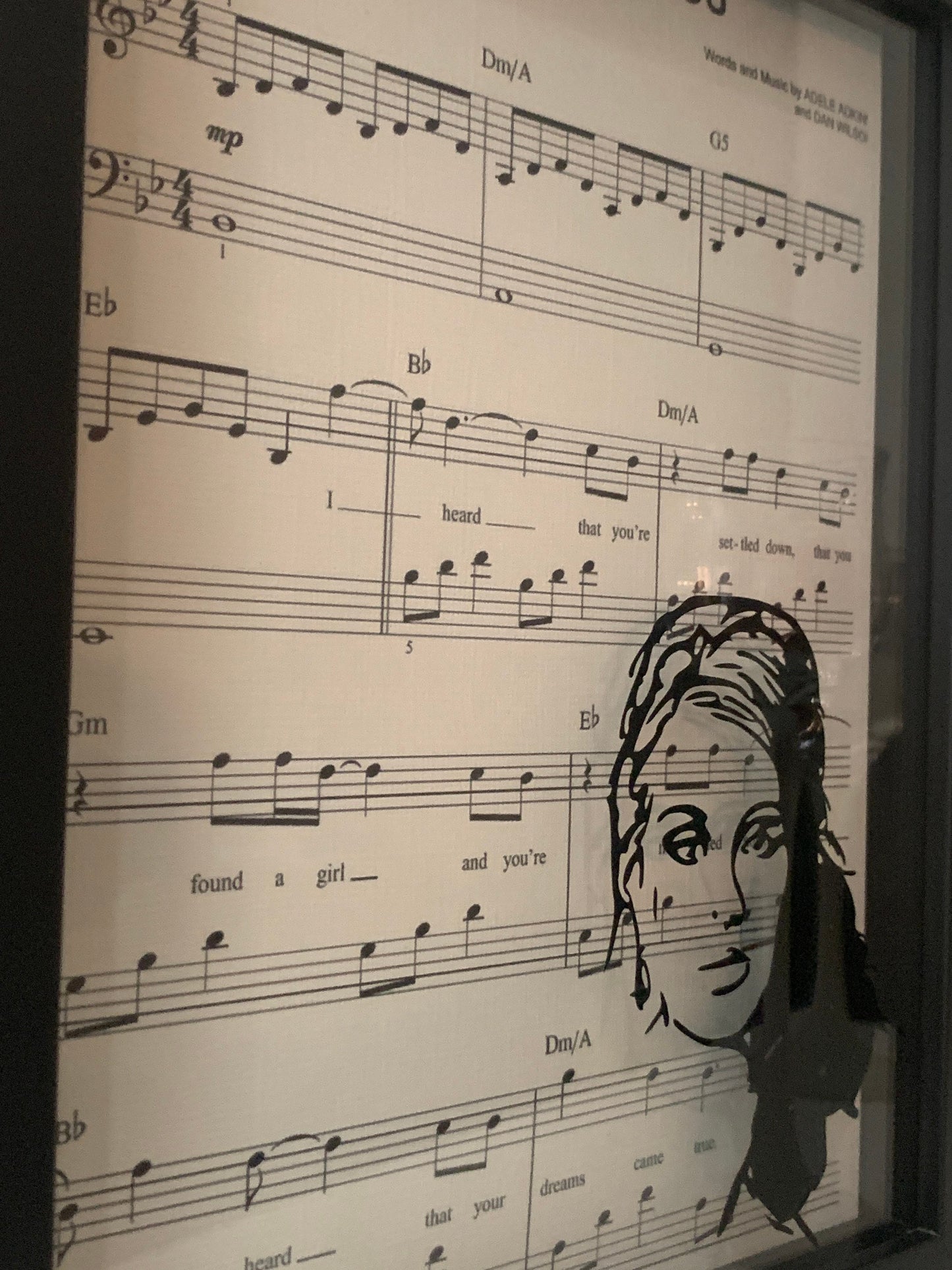 Adele "Someone Like You" Silhouette Art on Sheet Music Shadowbox