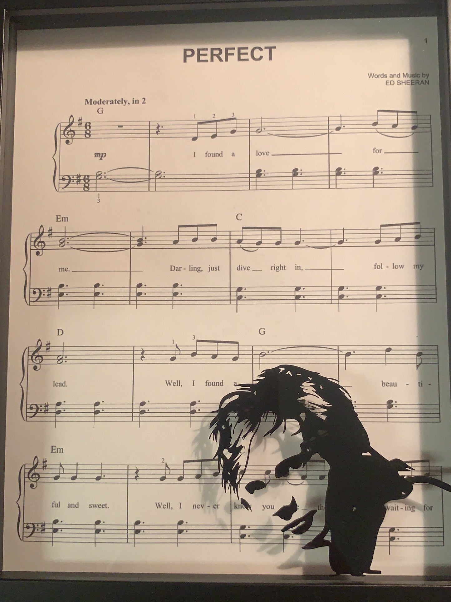 Silhouette Ed Sheeran on “Perfect” Sheet Music, CAN CUSTOMIZE Decorative Shadow Box Shadowbox Frame, decor. Beautiful & unique gift