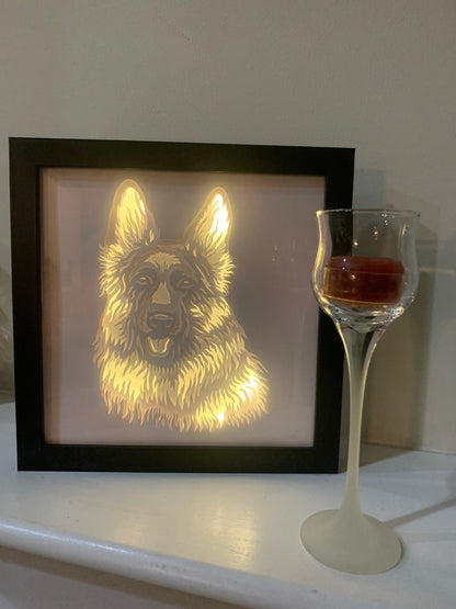 German Shepherd Lightbox: Paw Print Shadow Box, Dog Memorial