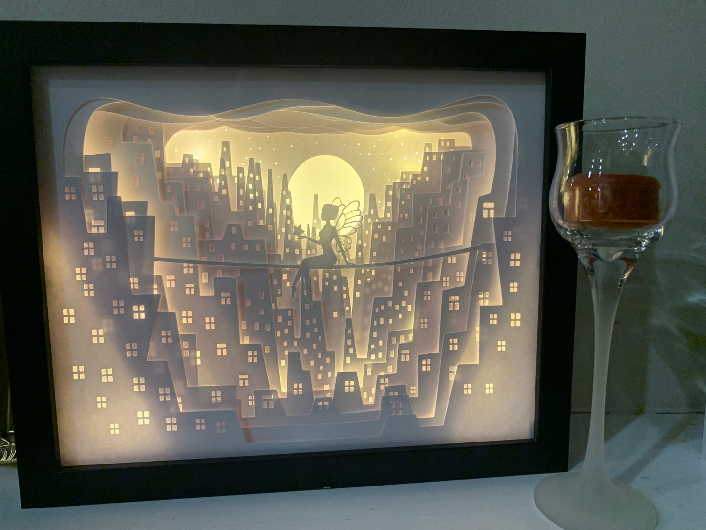 Peter Pan, Tinkerbell in the City, fairy in the city, Lightbox lighted shadow box frame , light lamp, bedroom decor, great for birthday gift