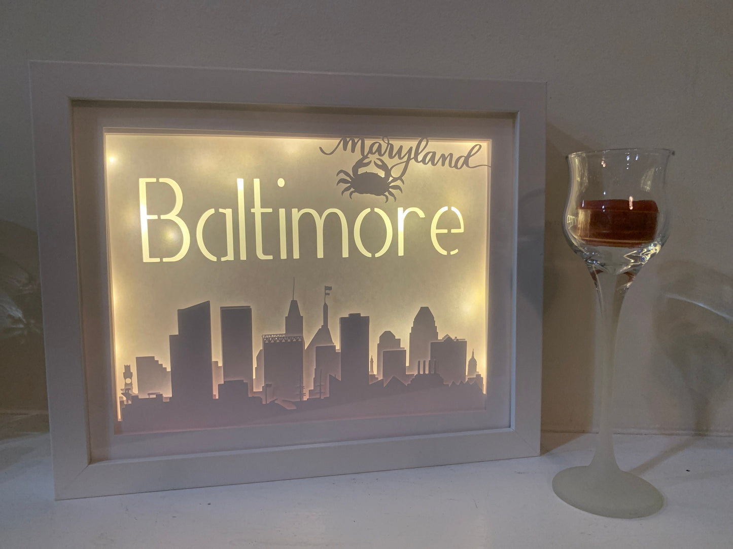 Baltimore Maryland Lightbox Shadow Box: City Skyline LED Wall Decor