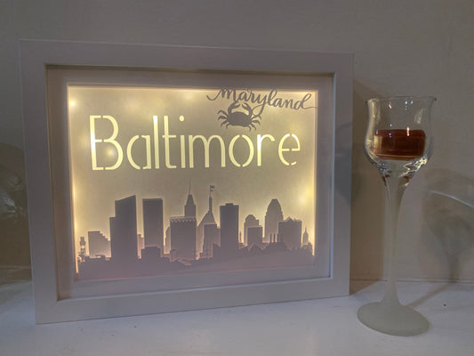 Baltimore Maryland Lightbox Shadow Box: City Skyline LED Wall Decor