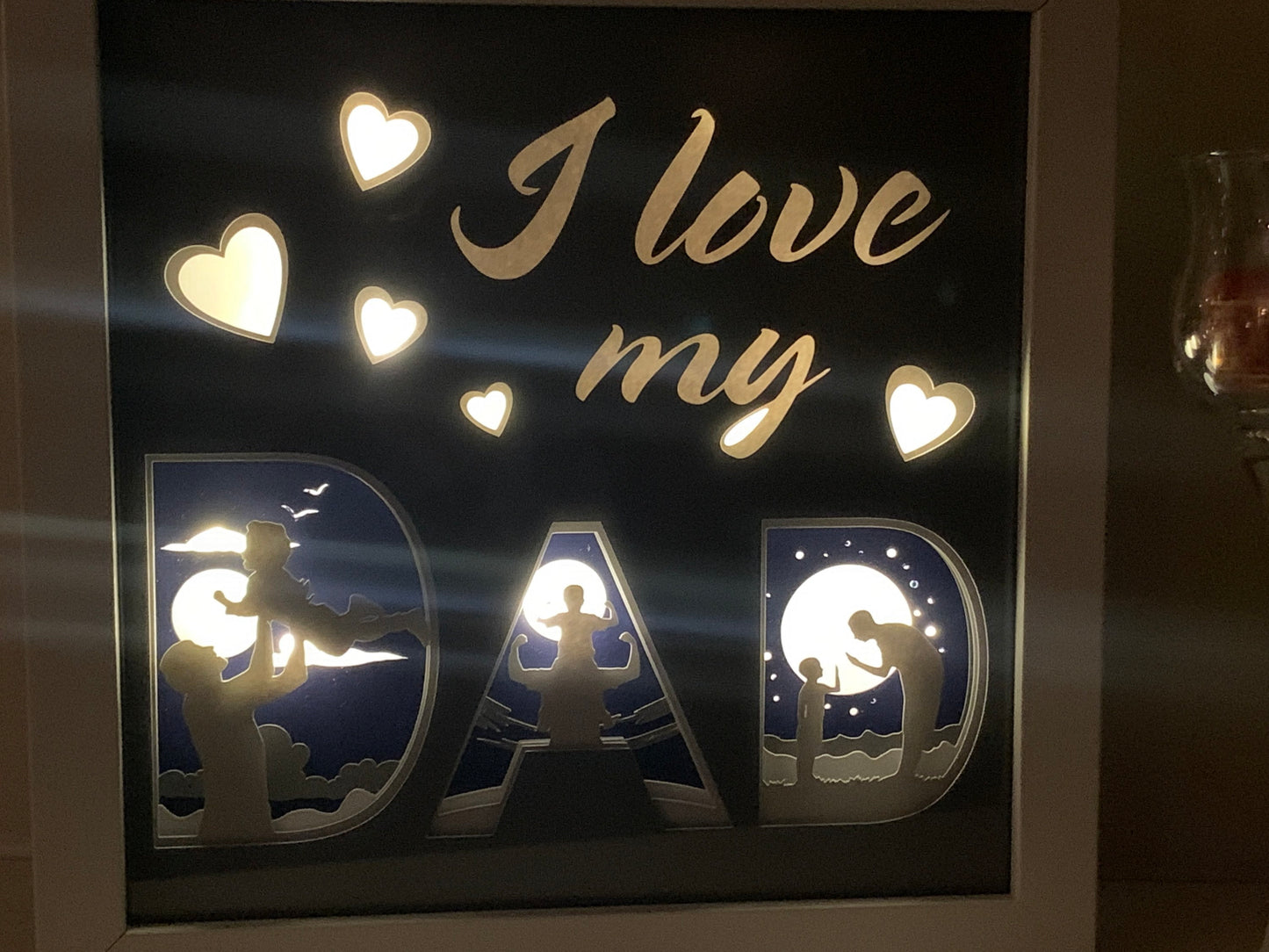 I love my Dad, Father’s Day Gift, Grandfather, Kids, Decorative Lightbox light Shadow Box Shadowbox Frame, Great gift!  Beautifully unique!