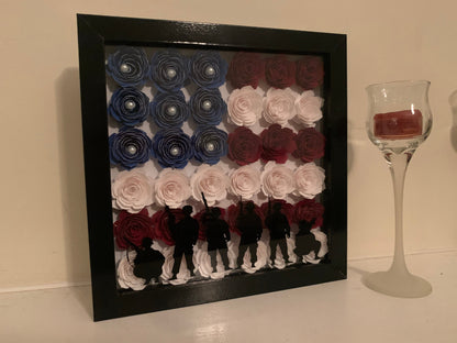 American Flag Flower Shadow Box: Military Gift, Patriotic Decor