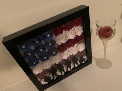 American Flag Flower Shadow Box: Military Gift, Patriotic Decor