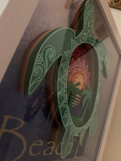 Sea Turtle Shadow Box: Beach Life Decor (9" x 9")