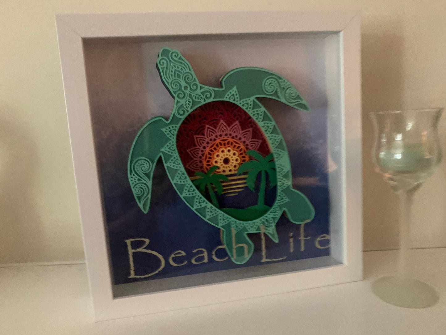 Sea Turtle Shadow Box: Beach Life Decor (9" x 9")