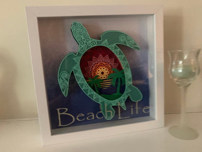 Sea Turtle Shadow Box: Beach Life Decor (9" x 9")