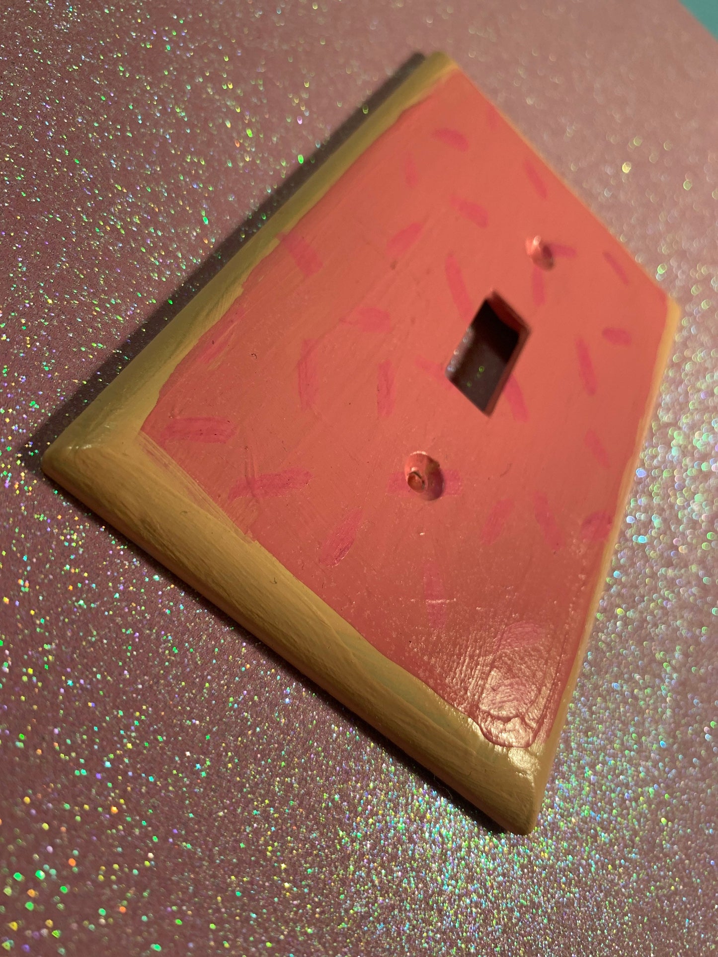 Hand-Painted Strawberry Poptart Light Switch Cover - Autism Awareness Art