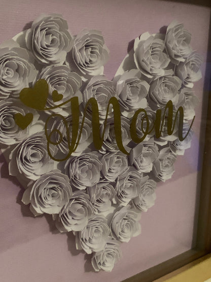 MOM mother Grandma Grandmom flower frame, rolled paper flowers, Christmas Gift for Mom Grandmom , Shadow box, Grandma Gift, Mothers Day